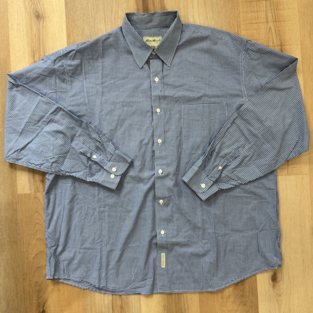 Eddie Bauer Blue White Gingham Long Sleeve Collard Button Up Shirt Mens XXL